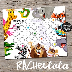 Beloningstabel dierentuindieren voor kinderen, afdrukbare instant digitale download, grafiek zindelijkheidstraining peuter, stickergedrag kinderen, grafiek karwei