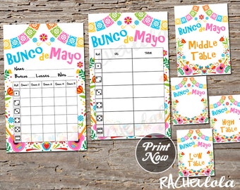 Cinco de Mayo Bunco Bundle, Bunco de Mayo Scorecard Tally, Table Signs, Score sheet, May Party, Mexican Printable template, Instant download