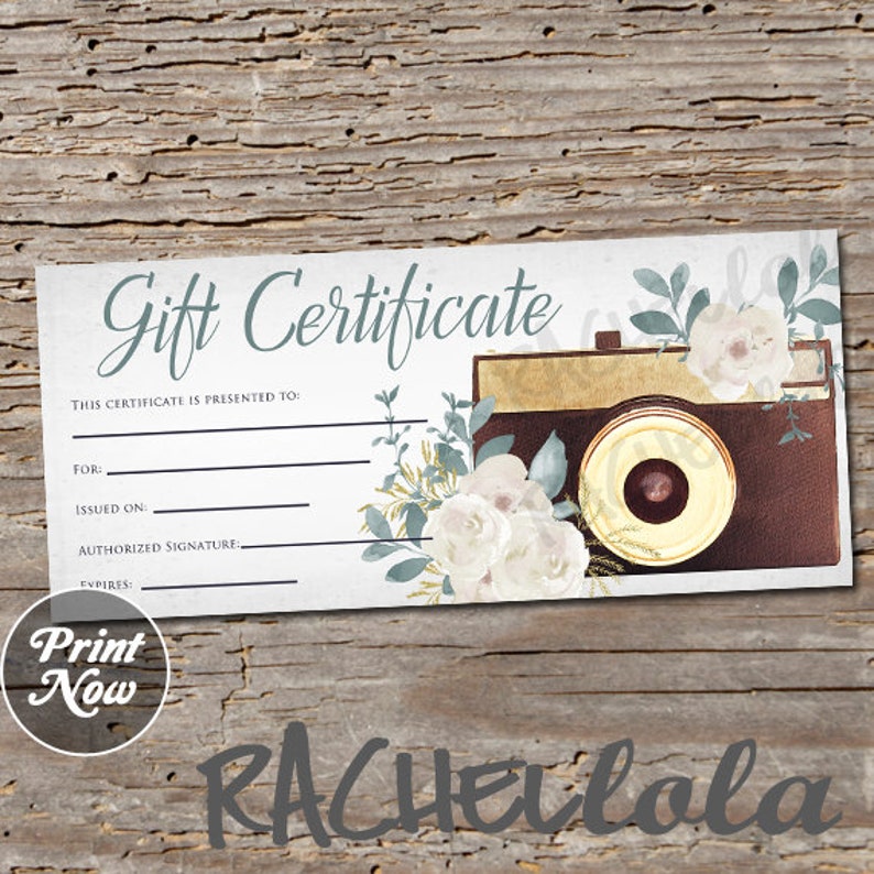 Printable Photography Gift Certificate template, Photo Session Voucher, Mother's day, Christmas, Gold Card, Photographer, Instant download image 1