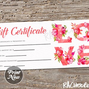 Printable Gift Certificate Template Love Valentine's - Etsy