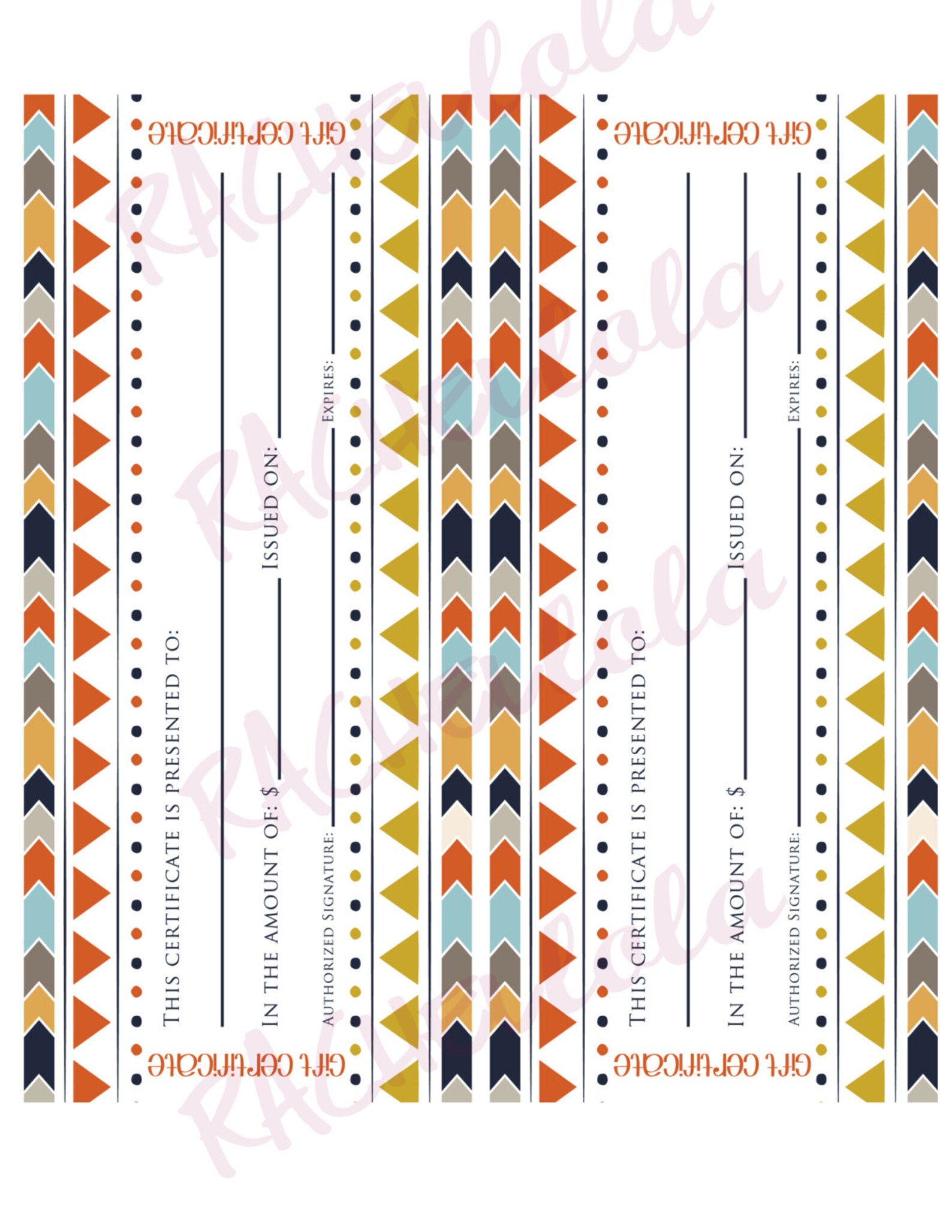 Tribal Printable Gift Certificate Template Fall Boho - Etsy UK