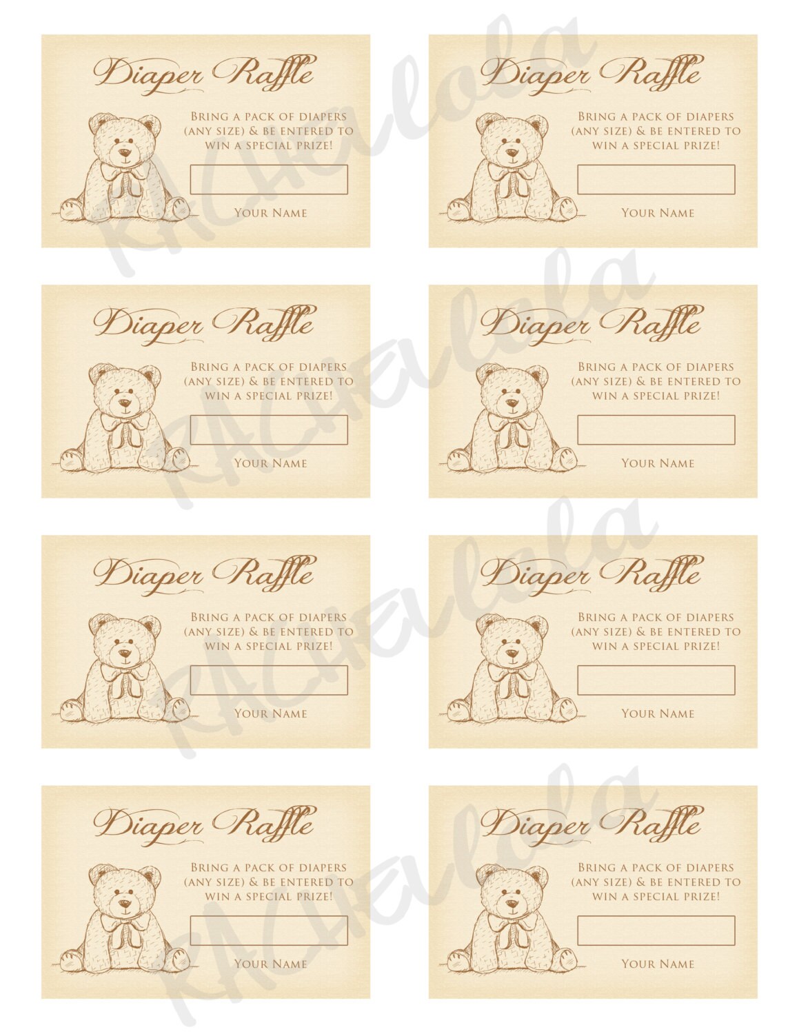 Teddy Bear Diaper Raffle Ticket Insert Baby Shower Game - Etsy