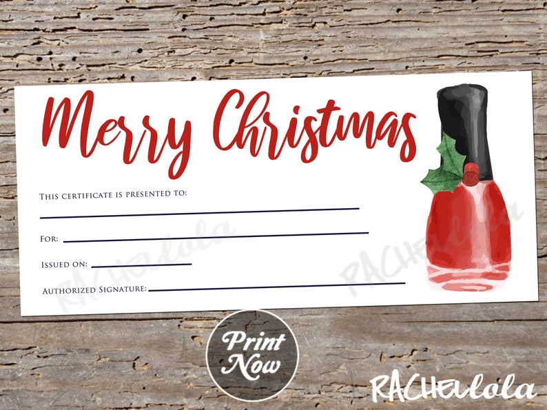 Printable Christmas Nail Salon Gift Certificate Holiday - Etsy