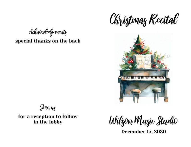 Christmas Piano Recital Program, Printable Fillable Template, Senior ...