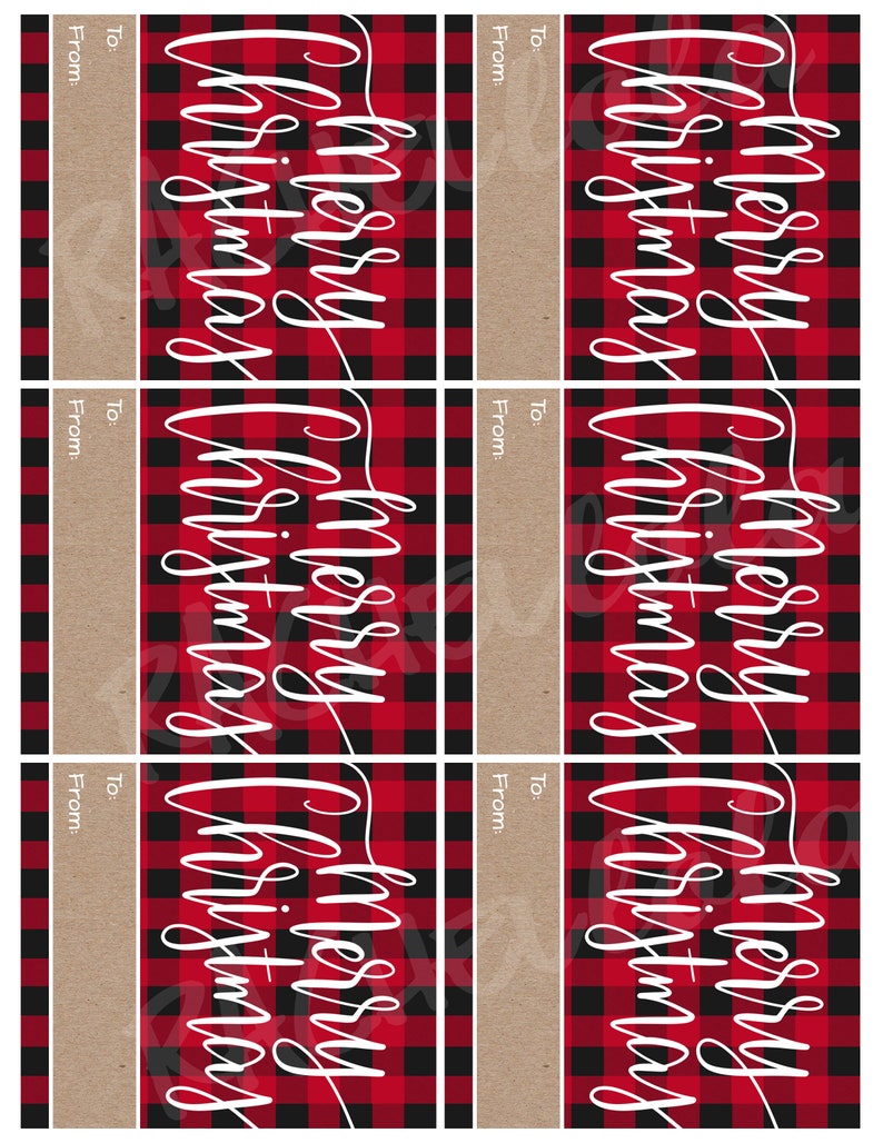 Christmas Red Buffalo Plaid Gift Tag Printable Sticker - Etsy