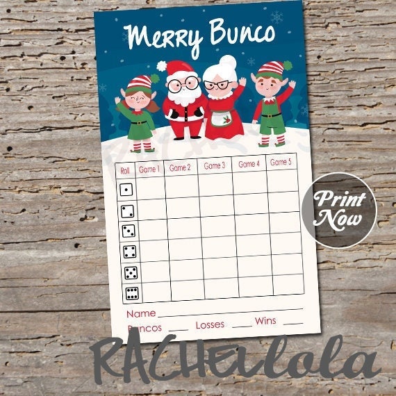 Santa bunco score card, Mrs. Claus score sheet, Christmas bunko party ...