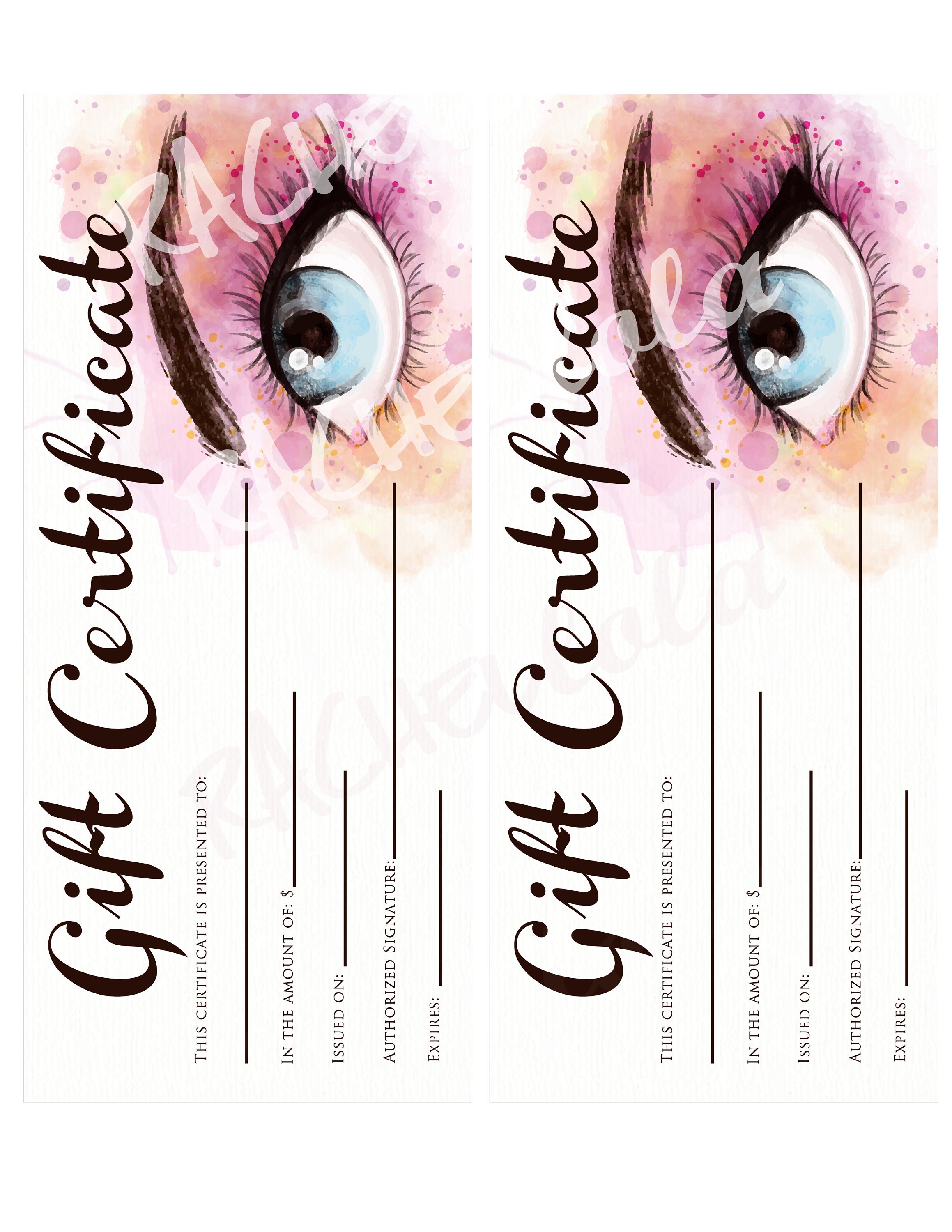 Printable Makeup Gift Certificate template Makeup Eyebrow | Etsy