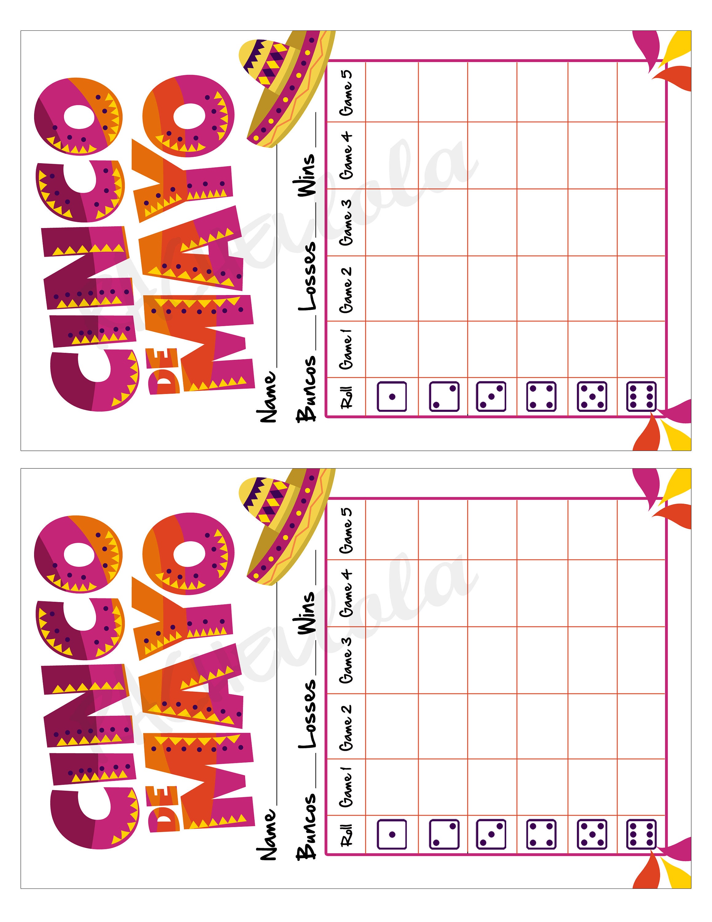 Cinco De Mayo Fiesta Bunco Score Card Score Sheet May Bunko Etsy Cinco De Mayo Fiesta Bunco Score Card Score Sheet May Bunko Etsy