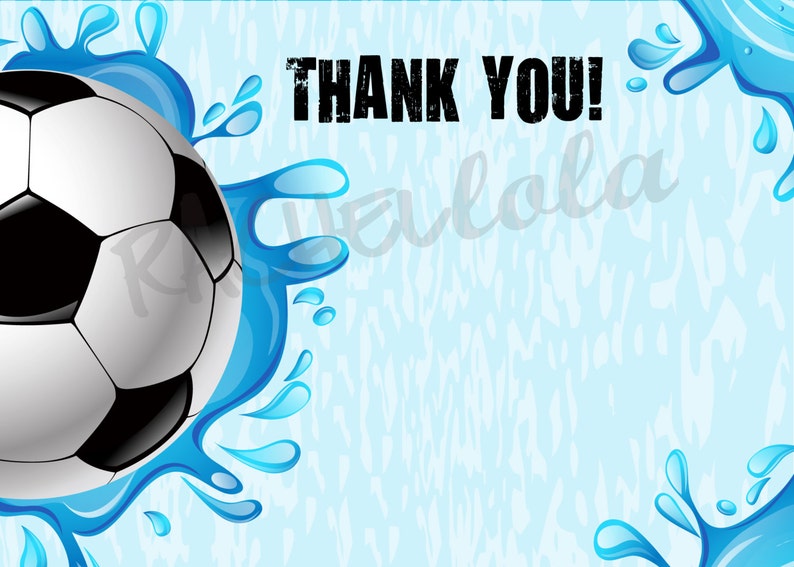 soccer pool party thank you notes printable card birthday