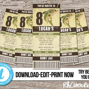 Fishing Birthday Party Invitation, Printable Ticket Template, Boy Lake ...