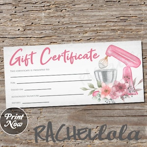 Druckbare Geschenkgutschein, Backkurs ausfüllbare Vorlage, Bäckerei Gutschein, Kochkurs, Restaurant, Dessert, Sofort Download