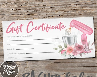 Printable Gift Certificate, Baking class fillable template, Bakery coupon voucher, Cooking lesson, Restaurant, Dessert, Instant download