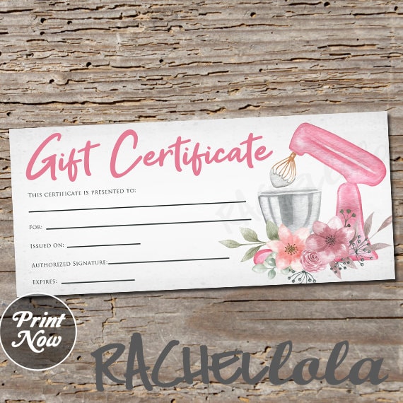 Printable Gift Certificate, Baking class fillable template, Bakery