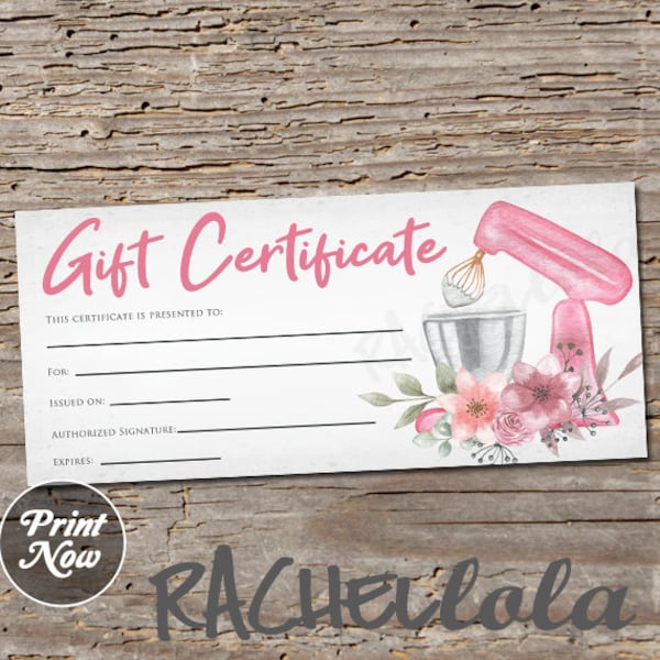 Printable Gift Certificate, Baking class fillable template, Bakery coupon voucher, Cooking lesson, Restaurant, Dessert, Instant download