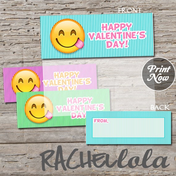 Emoji Valentine Bag Topper Printable Favor Bag Label Preschool Party Boy Girl Teen Digital 