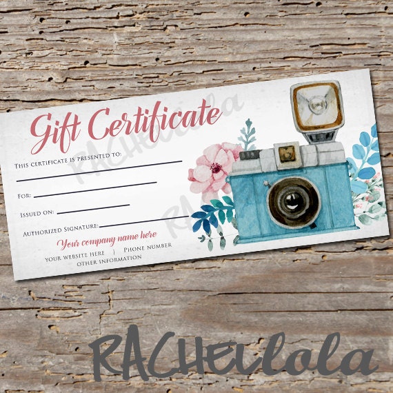 custom floral camera printable gift certificate template spring