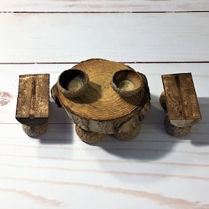 Handmade Fairy Garden Primitive Miniature Table and Chairs, Fairy and Dollhouse Furnishings
