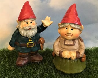 Fairy Garden Gnomes, Miniature Gnomes Figurines, Cake Toppers, Gnome Couple