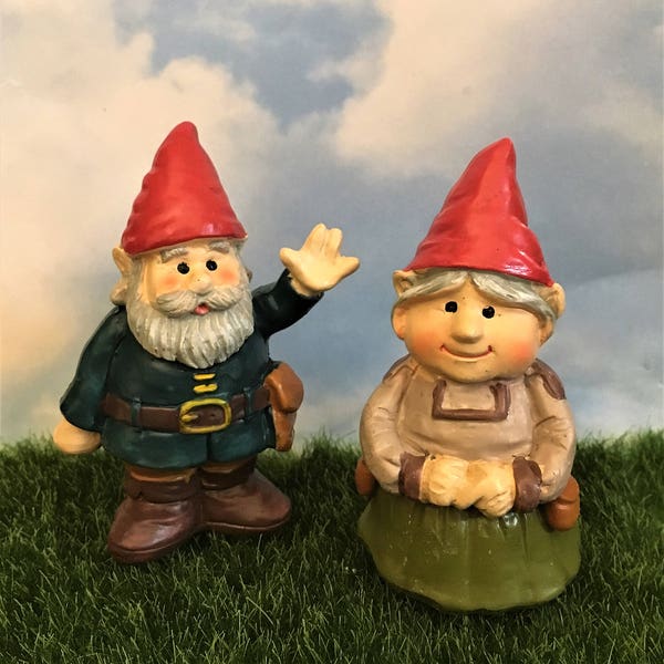 Fairy Garden Gnomes, Miniature Gnomes Figurines, Cake Toppers, Gnome Couple