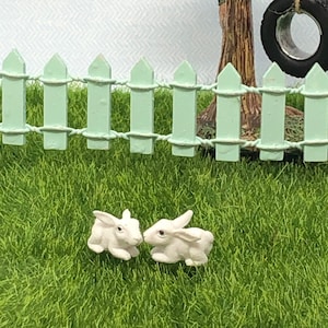 Two Micro Rabbits, Miniature Bunny Figurines, Fairy Garden Animals
