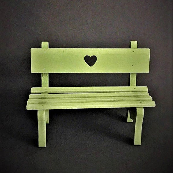 Miniature Bench, Lover's Bench, Romantic Bench with Heart, Green Bench