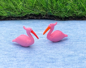 Two Miniature Pink Stork Figurines, Fairy Grden Accessories