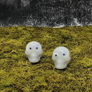 Two Glow in the Dark Skulls, Miniature Fairy Garden Halloween Skulls