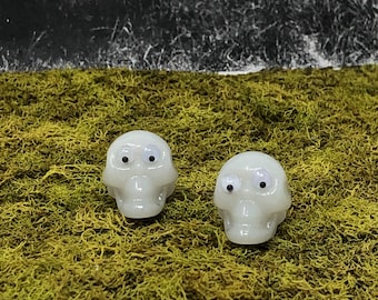 Two Glow in the Dark Skulls, Miniature Fairy Garden Halloween Skulls