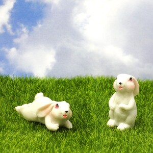 Two Miniature Bunny Figurines, Fairy Garden Easter and Spring Accessories