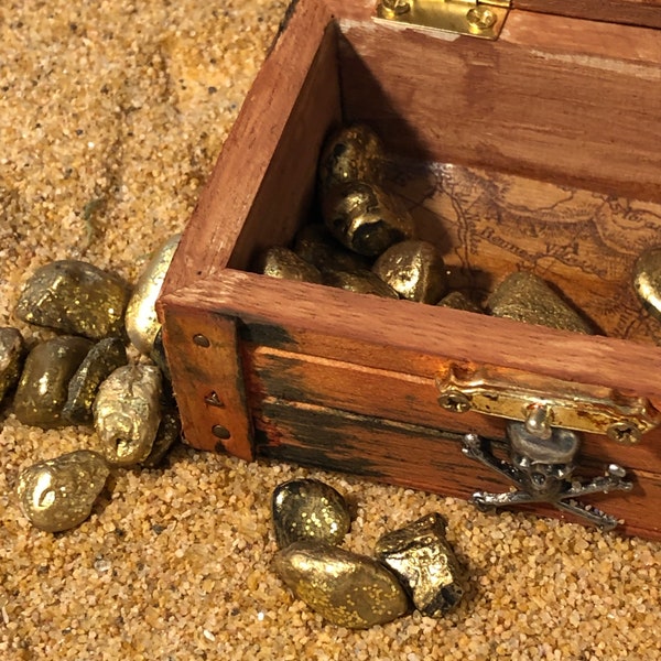 Miniature Priate's Treasure Chest with Gold Nuggets, Fairy Accessories