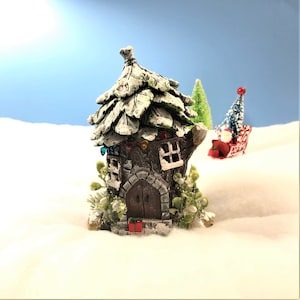 Winter Flickering Lighted House, Miniature Fairy House, Christmas House