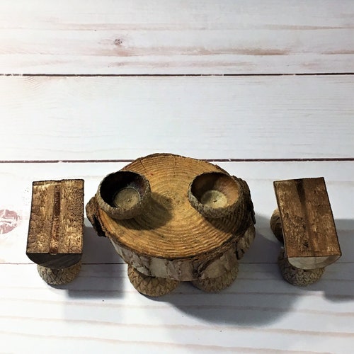 Handmade Fairy Garden Primitive Miniature Table and Chairs, Fairy and Dollhouse Furnishings