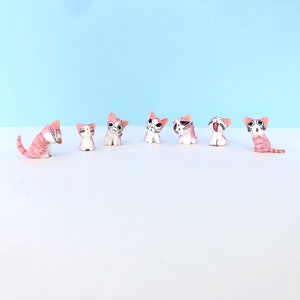 Choose One or More Pink Cat Figurines, Miniature Garden Whimsical Cats