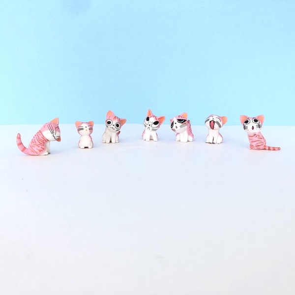 Choose One or More Pink Cat Figurines, Fairy Garden Whimsical Cats, Pink Kitten Figurines