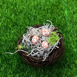 Miniature Bird&#39;s Nest with Eggs, Fairy Garden Accessory