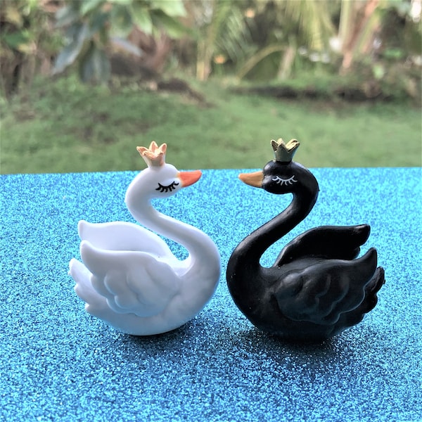 Miniature Swan Figurines, King and Queen Swans, Royal Swans, Fairy Accessory