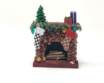 MIniature Fireplace, Fairy Garden or Dollhouse Christmas Fireplace