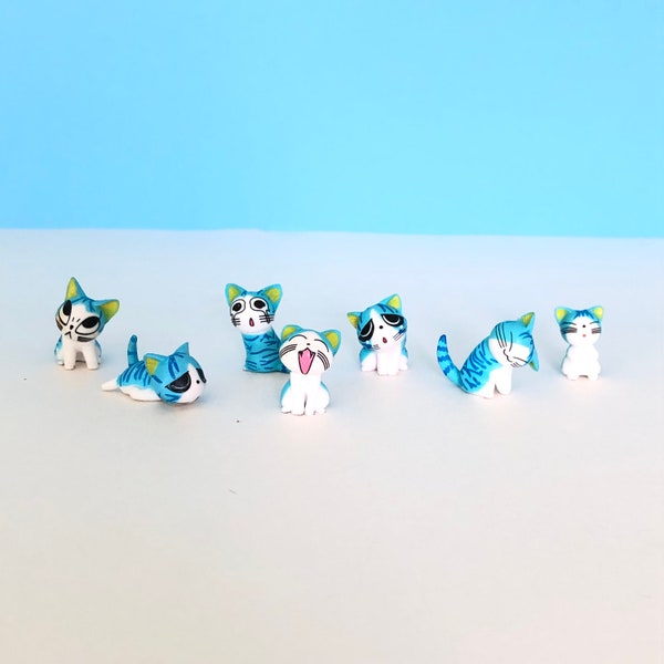 Miniature Blue Cat Figurines, Fairy Garden Accessory