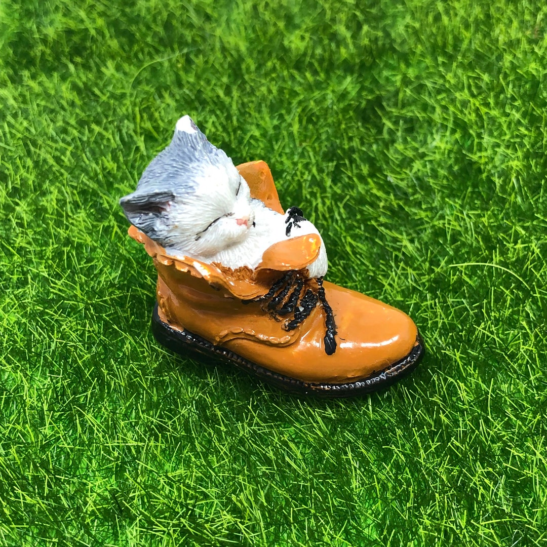 Miniature Kitten in a Shoe, Cat Figurine Etsy