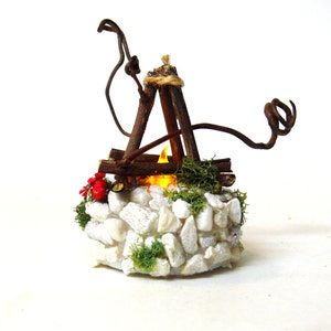Handmade Fairy Garden Flickering Fire Pit, Miniature Garden Accessory, Fairy Campfire