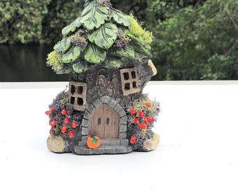 Miniature Lighted House, Fall Fairy house, Gnome House, Fairy Tree House, Autumn House