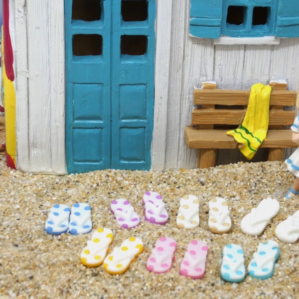 Miniature Flip Flop Buttons, Fairy Garden Beach Shoes, Dollhouse Beach Accessories