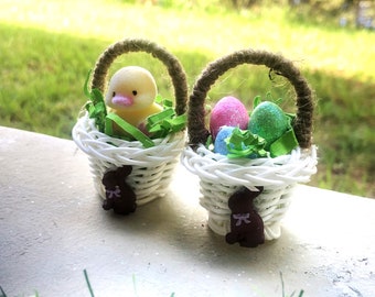 Easter Basket with a Chick or Eggs, Fairy Garden Miniature Easter Decoration