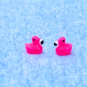 Two Tiny Micro Flamingo Figurines, Fairy Garden Tropical Birds