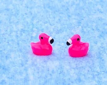 Two Tiny Micro Flamingo Figurines, Fairy Garden Tropical Birds