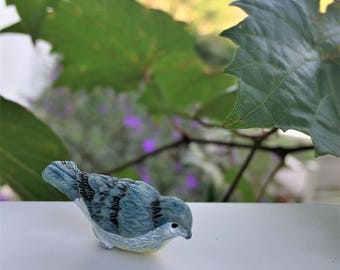 Miniature Blue Jay, Bluebird, Bluish Gray Miniature Bird Figurine, Fairy Garden Accessory