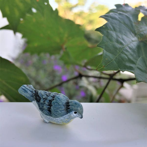 Miniature Blue Jay, Bluebird, Bluish Gray Miniature Bird Figurine, Fairy Garden Accessory