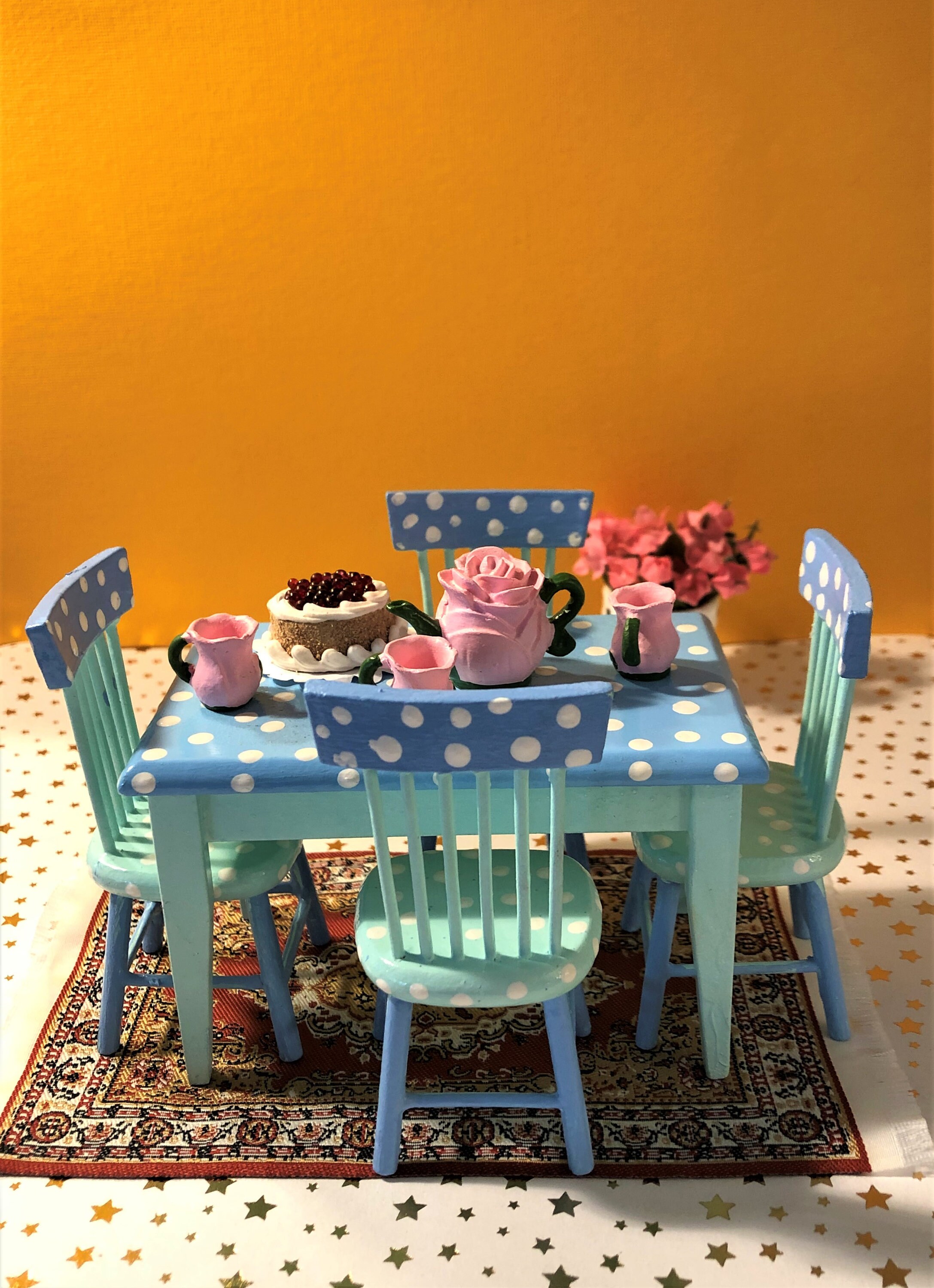 Miniature Fairy Garden Table and Chairs Blue Table and Chairs Miniature