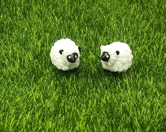 Two Miniature Black Faced Sheep Figurines, Fairy Garden Farm Accessories