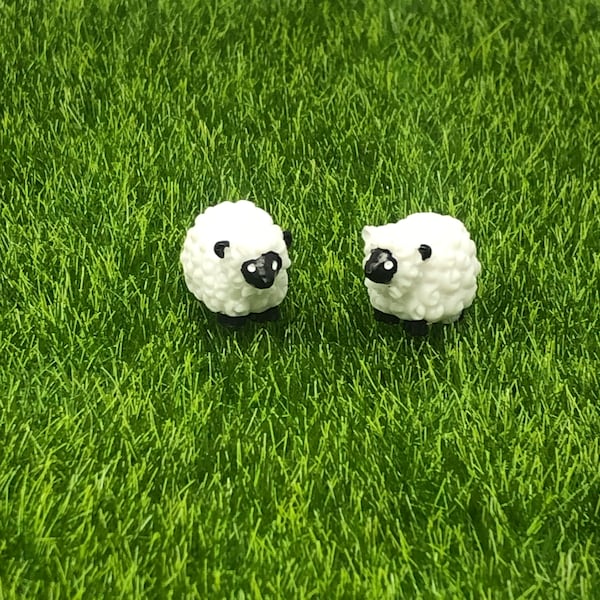 Two Miniature Black Faced Sheep Figurines, Fairy Garden Farm Accessories